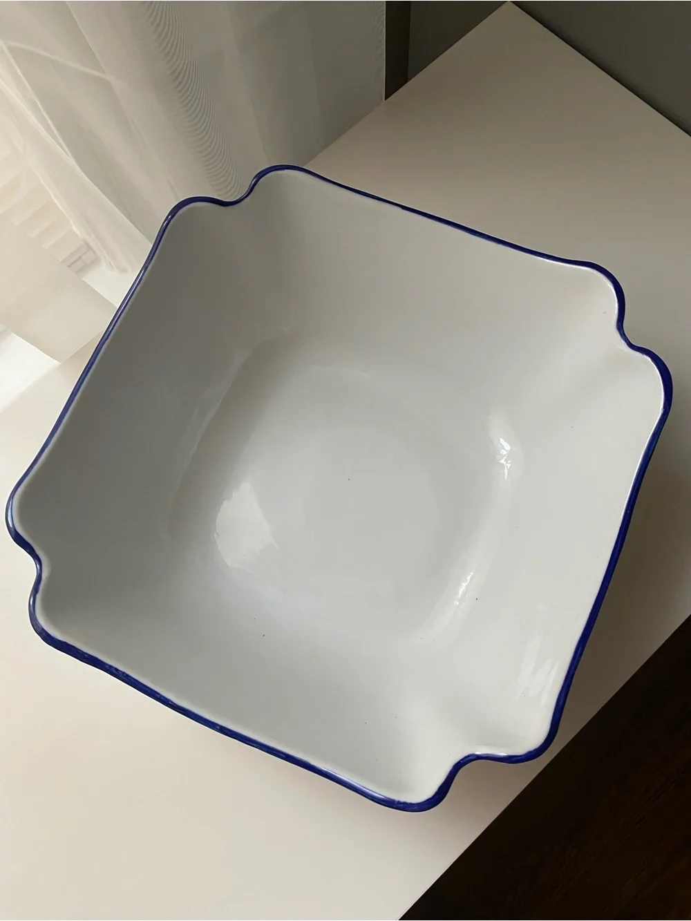 Vintage WCL Fleur De Lis Serving Dish Bowl Scalloped Corners, Blue And White